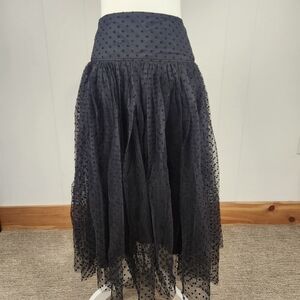 Lands' End Midi Skirt Womens 10 Black Mesh Tulle Polka Dot Dark Princess Formal